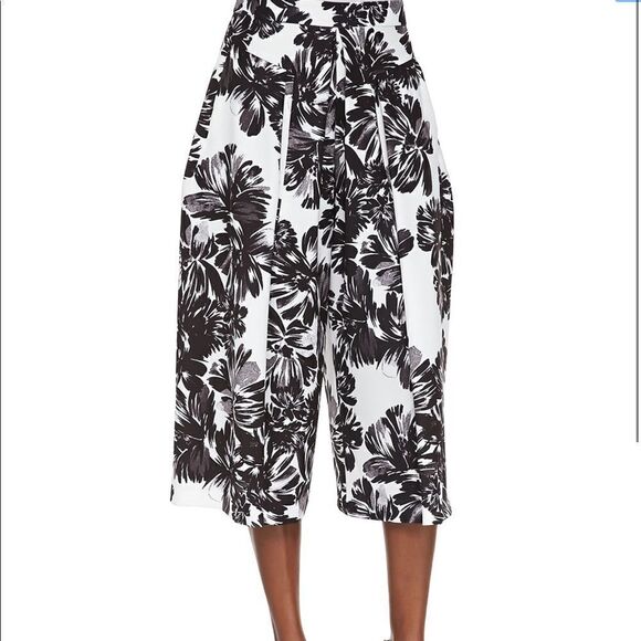 Rebecca Taylor Splashy Floral Culotte Black White Wide Leg 2 - Picture 2 of 12